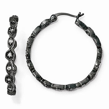 Sterling Silver Black-plated CZ Hoop Earrings