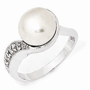 Sterling Silver CZ White Cultured Pearl Ring
