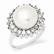 Sterling Silver CZ Cultured Pearl Ring