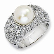 Sterling Silver CZ White Cultured Pearl Ring