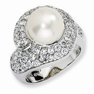 Sterling Silver CZ White Cultured Pearl Ring