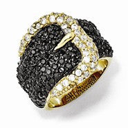 Gold-plated Sterling Silver Black/White CZ Buckle Ring