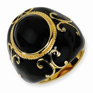 Gold-plated Sterling Silver Black Enamel & Onyx Ring
