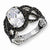 Sterling Silver Black-plated Fancy Oval Black/Wht CZ Ring