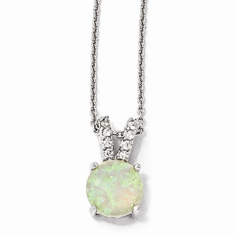 Sterling Silver Synthetic Opal Cabochon & CZ Necklace
