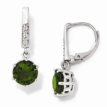 Sterling Silver Glass Simulated Emerald CZ Leverback Earrings