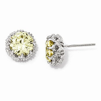 Sterling Silver Round Canary CZ Post Earrings