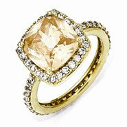 Sterling Silver Gold-plated Rose-cut Champagne CZ Square Ring