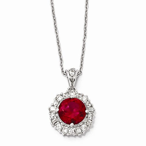 Sterling Silver Synthetic Ruby & CZ Necklace