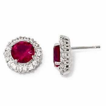 Sterling Silver Synthetic Ruby CZ Post Earrings