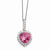Sterling Silver Facet Heart Synth Pink Sapph, CZ Necklace