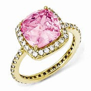 Sterling Silver Gold-plated Rose-cut Pink CZ Square Ring