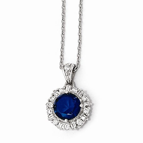 Sterling Silver Synthetic Dark Blue Spinel & CZ Necklace