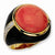 Gold-plated Sterling Silver Black Enamel Simulated Red Coral & CZ Ring
