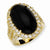 Gold-plated Sterling Silver Simulated Onyx Cabochon & CZ Ring