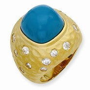 Gold-plated Sterling Silver Satin Simulated Turquoise & CZ Ring