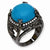 Black-plated Sterling Silver Simulated Turquoise & CZ Ring