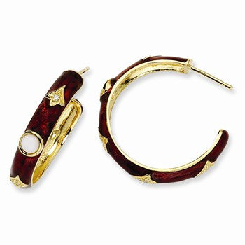 Gold-plated Sterling Silver Enam Simul. Wht Agate/CZ Hoop Earrings