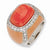 Sterling Silver Enameled Simulated Red Coral & CZ Ring