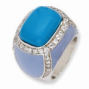 Sterling Silver Enameled Simulated Turquoise & CZ Ring