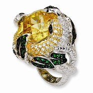 Sterling Silver Canary CZ & Glass Snake Ring