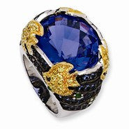 Sterling Silver Purple Glass & CZ Fish Ring