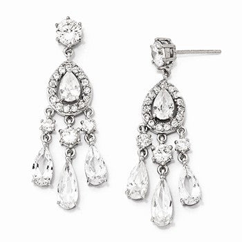 Sterling Silver CZ Post Dangle Earrings