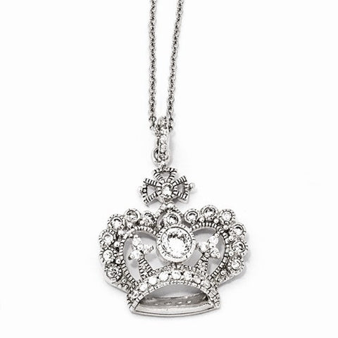 Sterling Silver CZ Crown Necklace