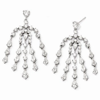 Sterling Silver CZ Dangle Post Earrings