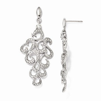 Sterling Silver CZ Fancy Dangle Post Earrings