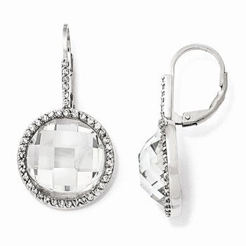 Sterling Silver CZ Circle Leverback Earrings