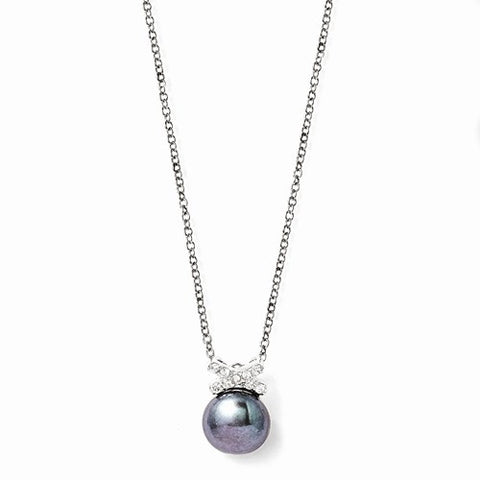 Sterling Silver CZ Freshwater Black Pearl Necklace