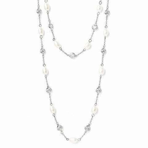 Sterling Silver CZ Freshwater Pearl Necklace