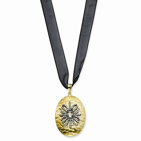 Sterling Silver CZ Gold Plate & Black Necklace