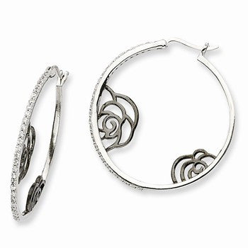 Sterling Silver CZ Black & White Hoop Earrings