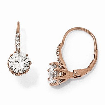 Sterling Silver CZ Rose Gold-Plated Leverback Earrings