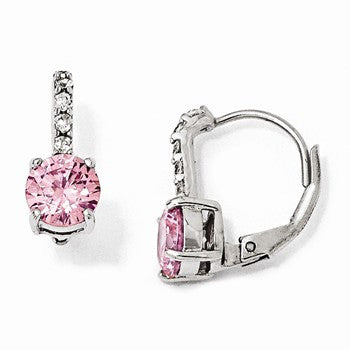 Sterling Silver CZ Pink Leverback Earrings