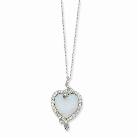 Sterling Silver CZ Synthetic Opal Heart Necklace
