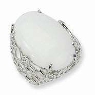 Sterling Silver CZ White Simulated Agate Ring