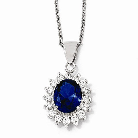 Sterling Silver CZ & Synthetic Dark Blue Spinel Necklace
