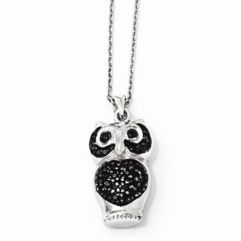 Sterling Silver Black CZ Owl Necklace