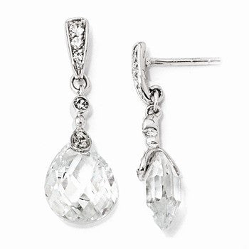Sterling Silver CZ Teardrop Dangle Post Earrings