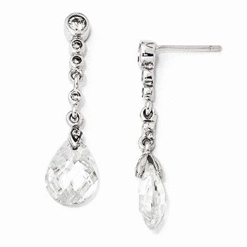 Sterling Silver CZ Teardrop Dangle Post Earrings