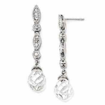 Sterling Silver CZ Teardrop Dangle Post Earrings
