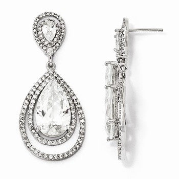 Sterling Silver CZ Double Teardrop Dangle Post Earrings