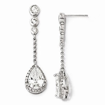 Sterling Silver CZ Teardrop Dangle Post Earrings