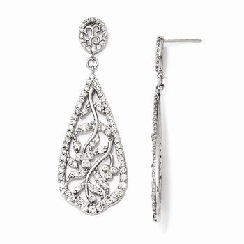 Sterling Silver CZ Teardrop Dangle Post Earrings