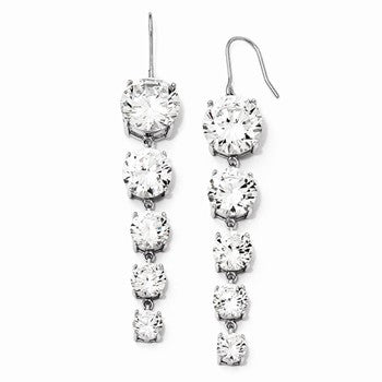 Sterling Silver CZ 5-Stone Shepherd Hook Dangle Earrings