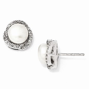 Sterling Silver CZ Freshwater Cultured Pearl Post Earrings