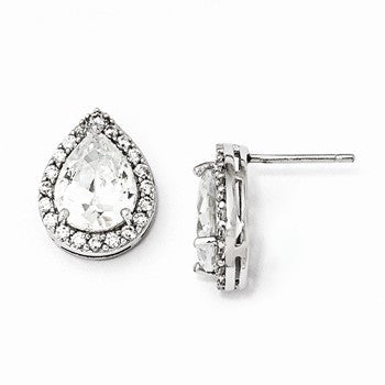 Sterling Silver CZ Teardrop Post Earrings